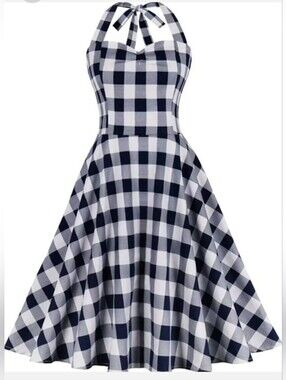 NWT IDOPIP Vintage 1950s Rockabilly Buffalo Plaid‎ Halter Swing Dress XL